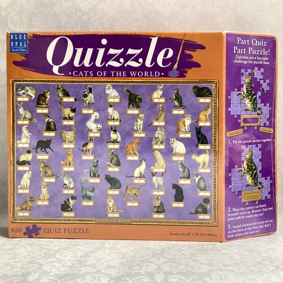 Quizzle  Blue Opal   Cats of the World,  Quiz Puzzle  850 pc.  new - Picture 1 of 3